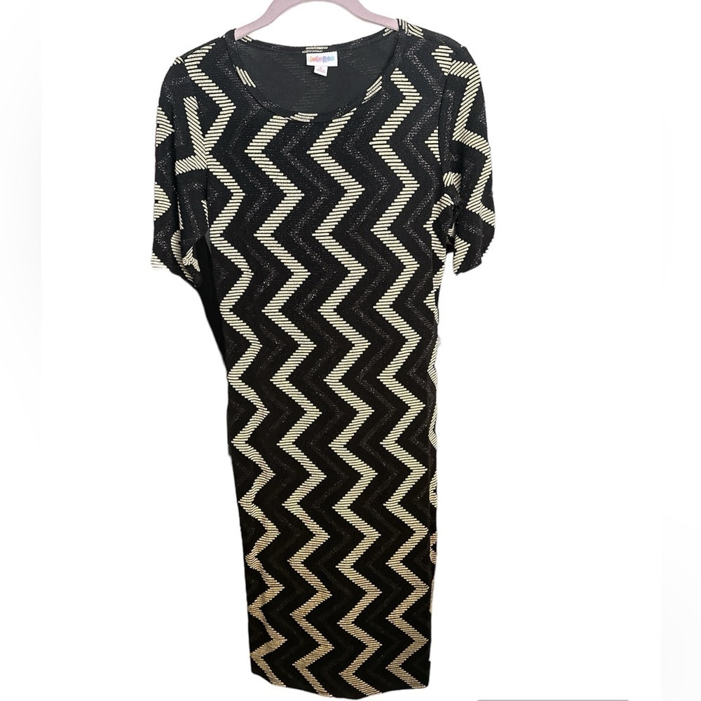LulaRoe Black With Gold Shimmer Short Sleeves Dress S/M